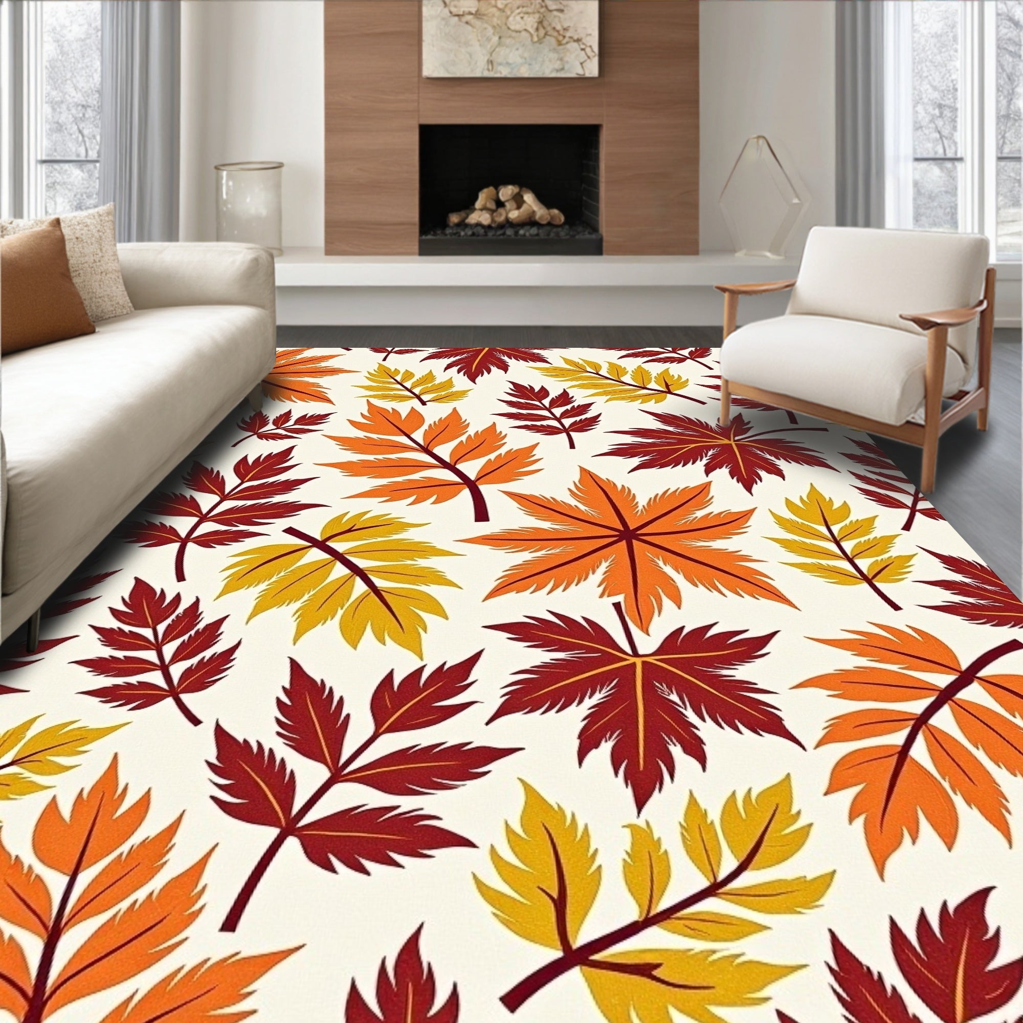 Autumn Leaves Patterned Design Rug
