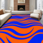 Vibrant Blue Orange Wavy Stripes Rug