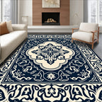 Classic Dark Blue Floral Medallion Rug