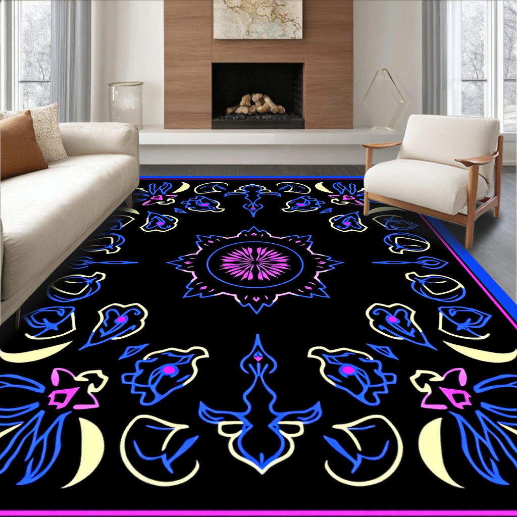 Abstract Floral Neon Border Rug