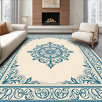 Ornate Floral Medallion Scroll Border Rug