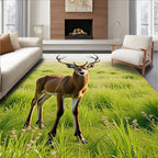 Majestic Antlered Deer In Lush Meadow Rug