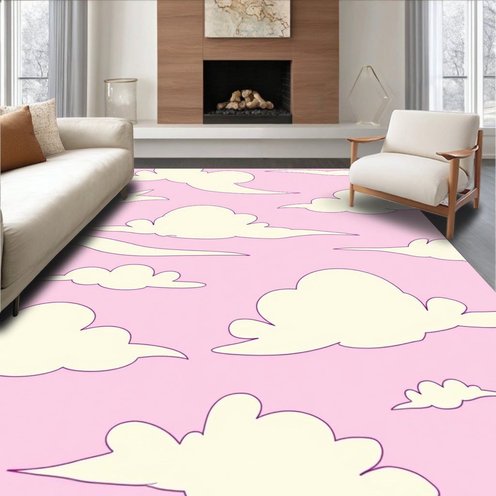 Whimsical Cloud Pattern Pink Design Rug