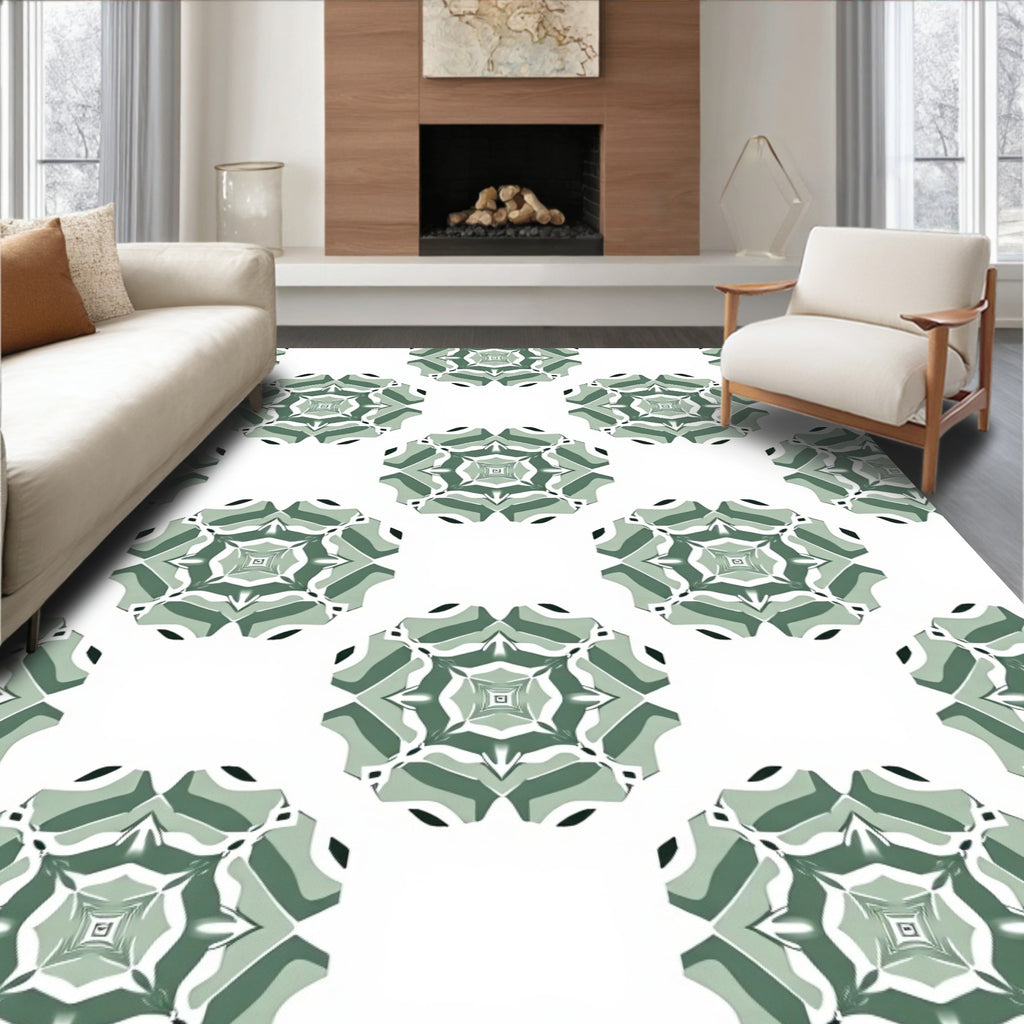 Green Geometric Star Pattern Rug