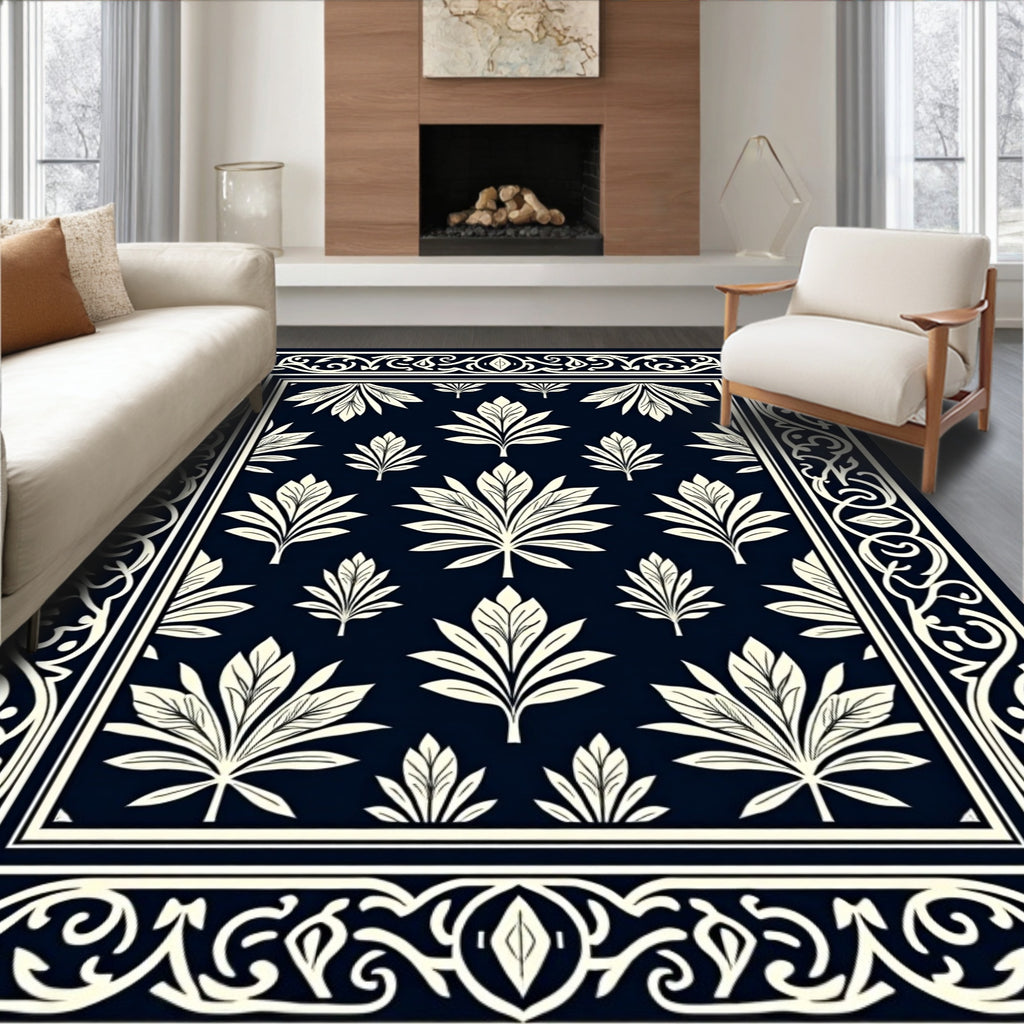 Classic Floral Scrollwork Navy Rug