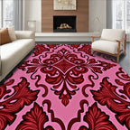 Elegant Pink Red Scroll Pattern Rug