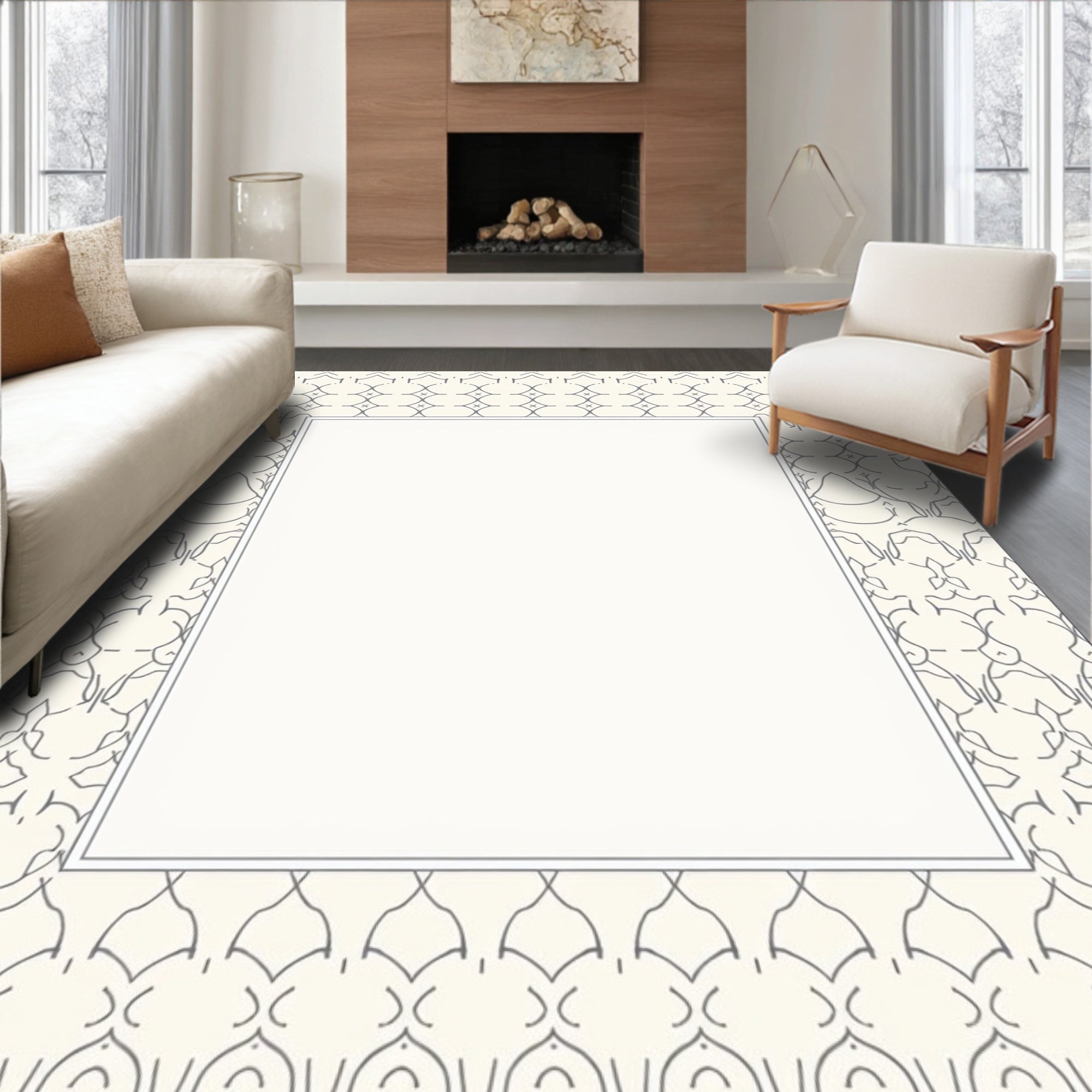 Cream Gray Abstract Geometric Pattern Rug