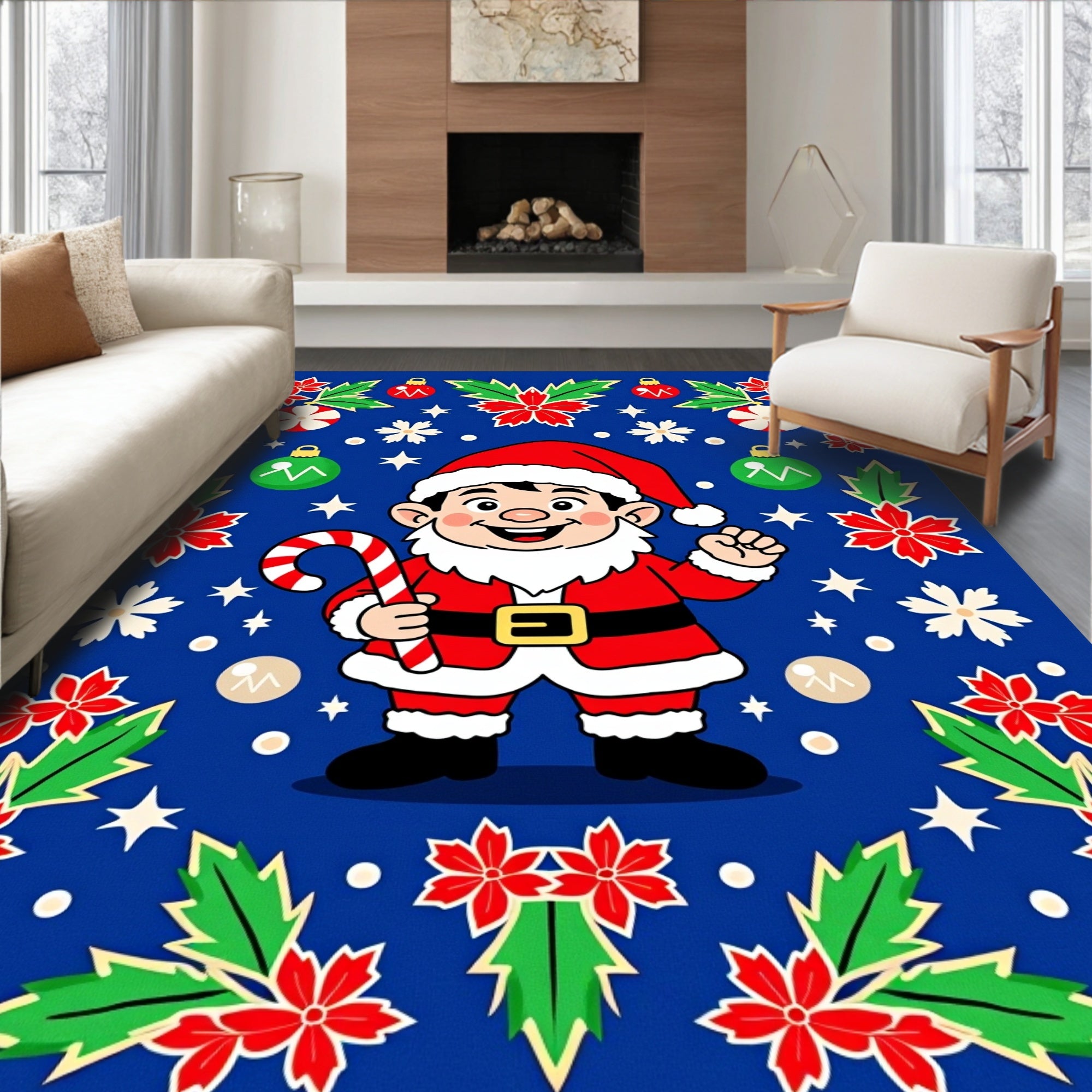 Happy Santa Claus Festive Pattern Rug