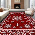 Crimson Snowflake Flourish Pattern Rug
