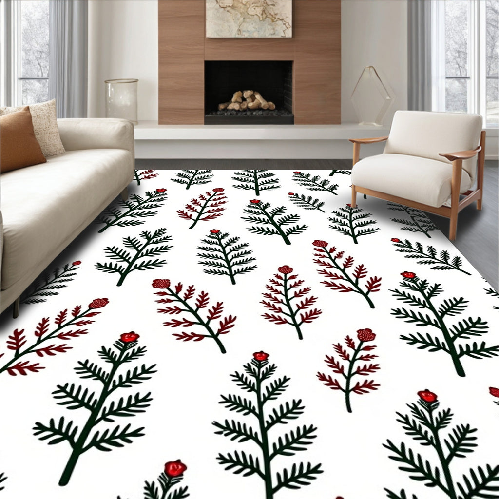Dark Pine Red Berry Botanical Sparse Rug