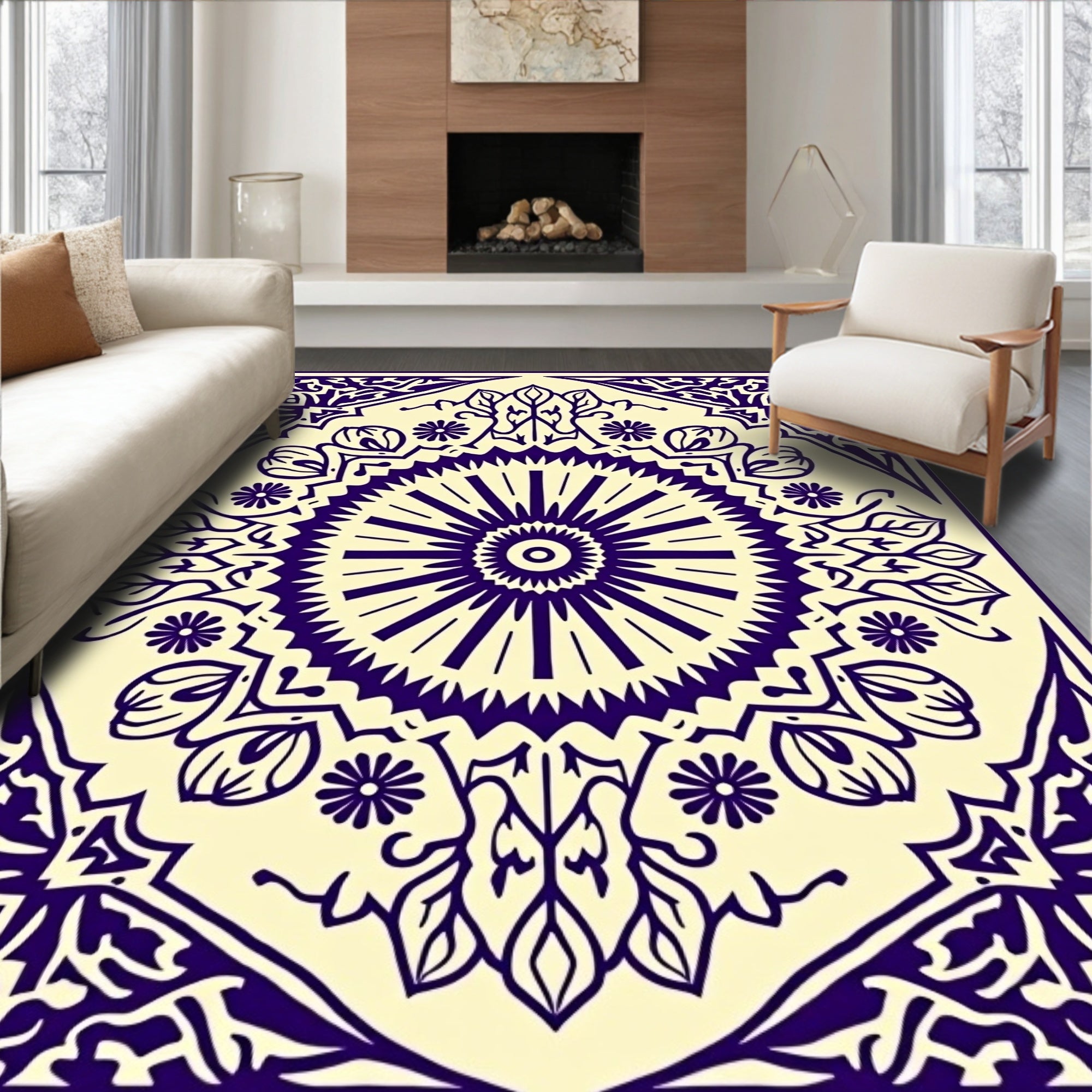 Intricate Violet Floral Mandalas Rug
