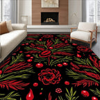 Bold Red Green Floral Pattern Rug