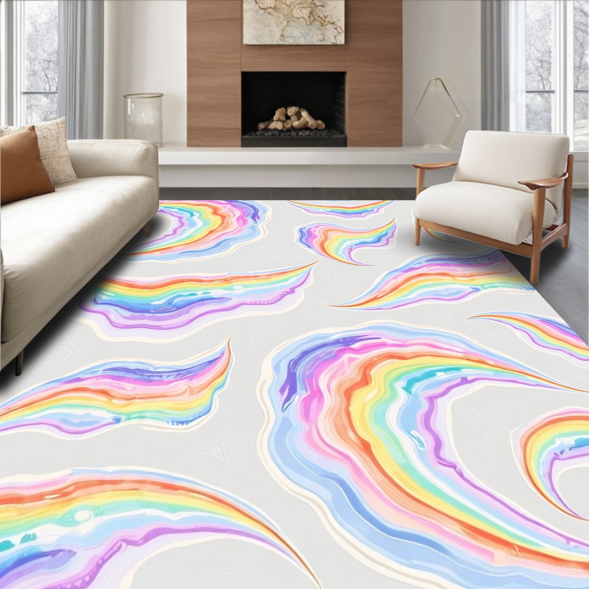 Dreamy Abstract Rainbow Swirls Pattern Rug