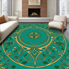 Elegant Teal and Gold Botanical Scroll Design Rug
