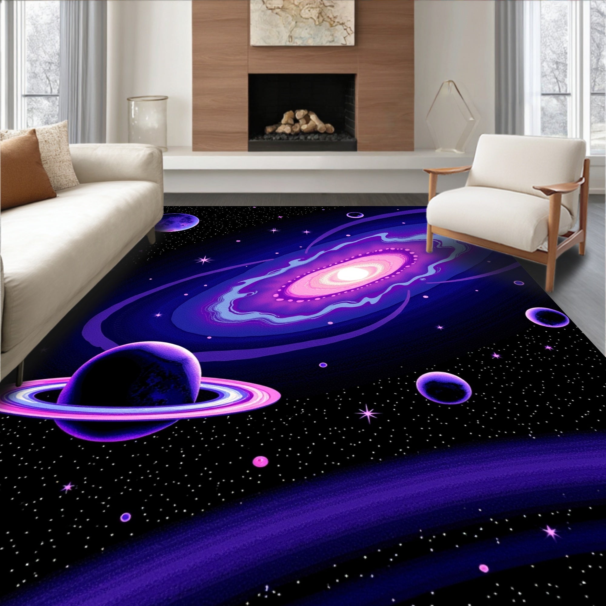 Vivid Purple Cosmic Nebula Planet Rug