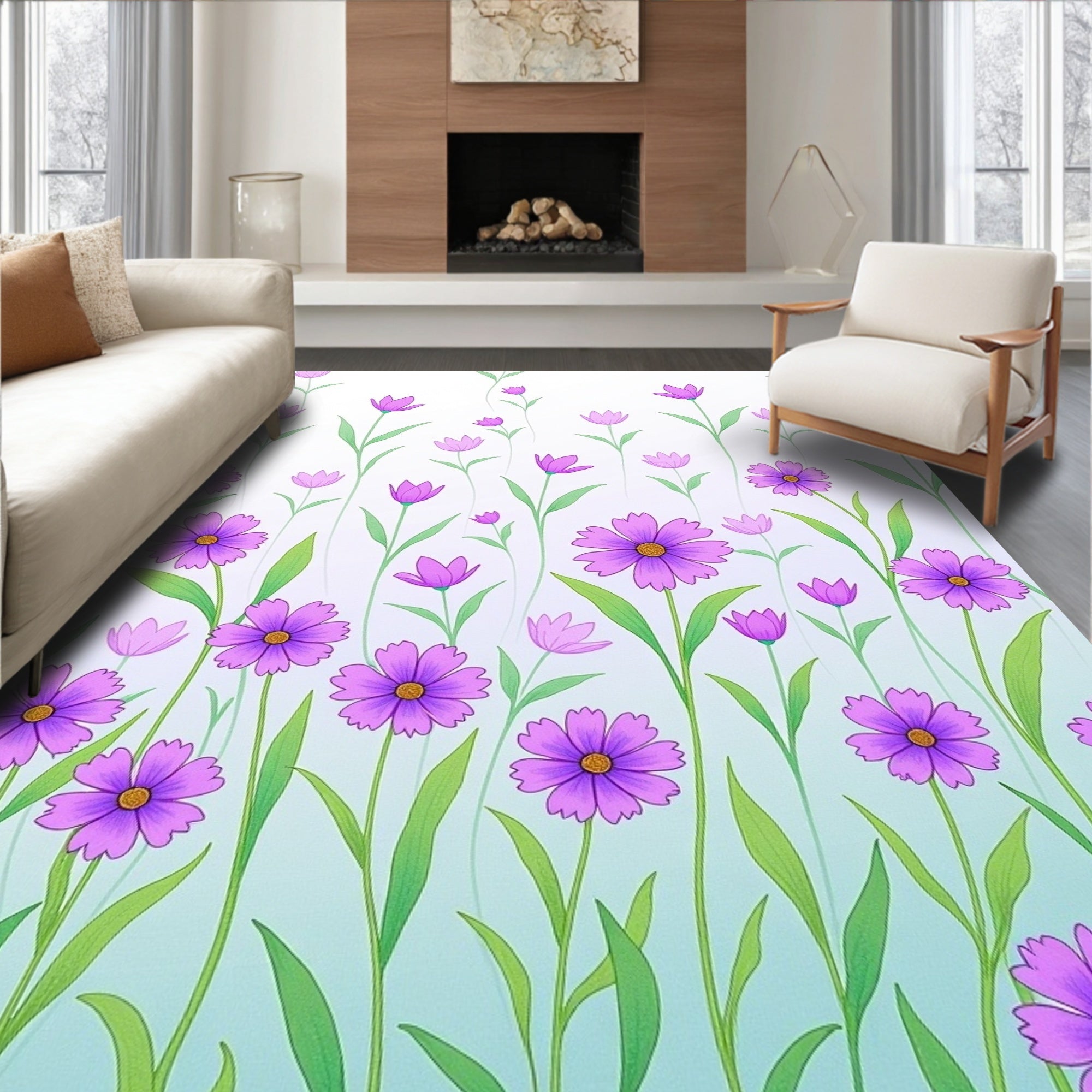 Purple Daisy Field Pattern Rug