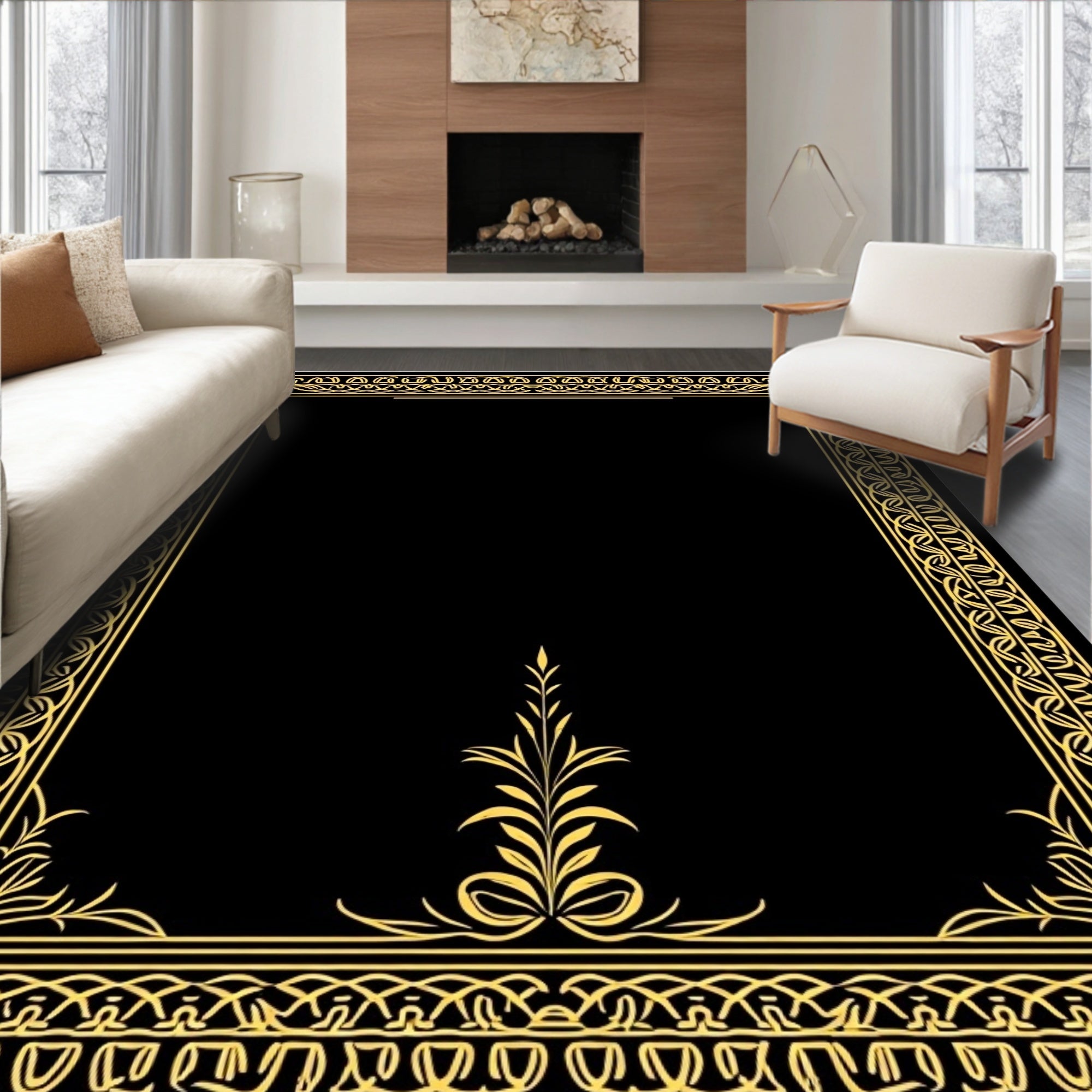Ornate Golden Border Design Rug