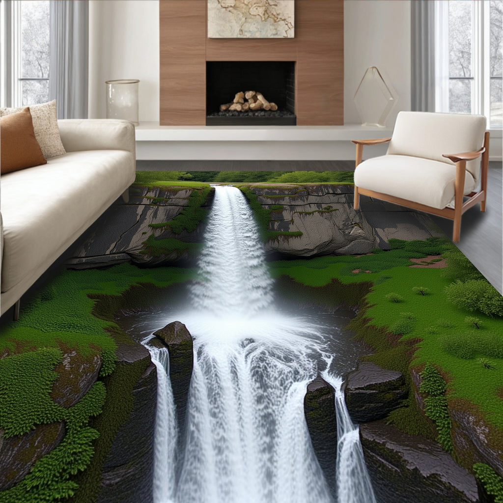 Majestic Waterfall Verdant Cliffs Rug