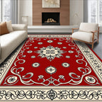 Red Floral Scrollwork Intricate Design Rug