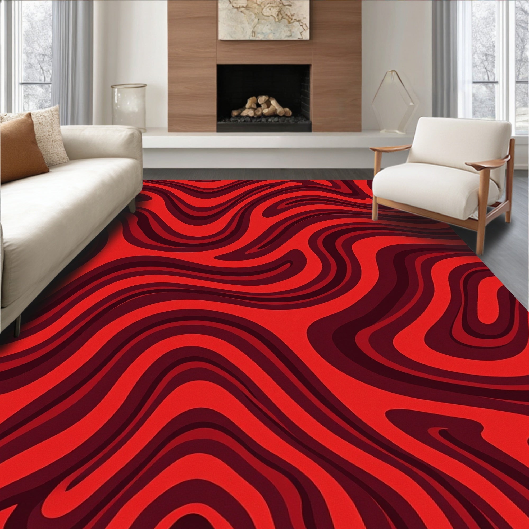 Crimson Swirl Marble Pattern Rug