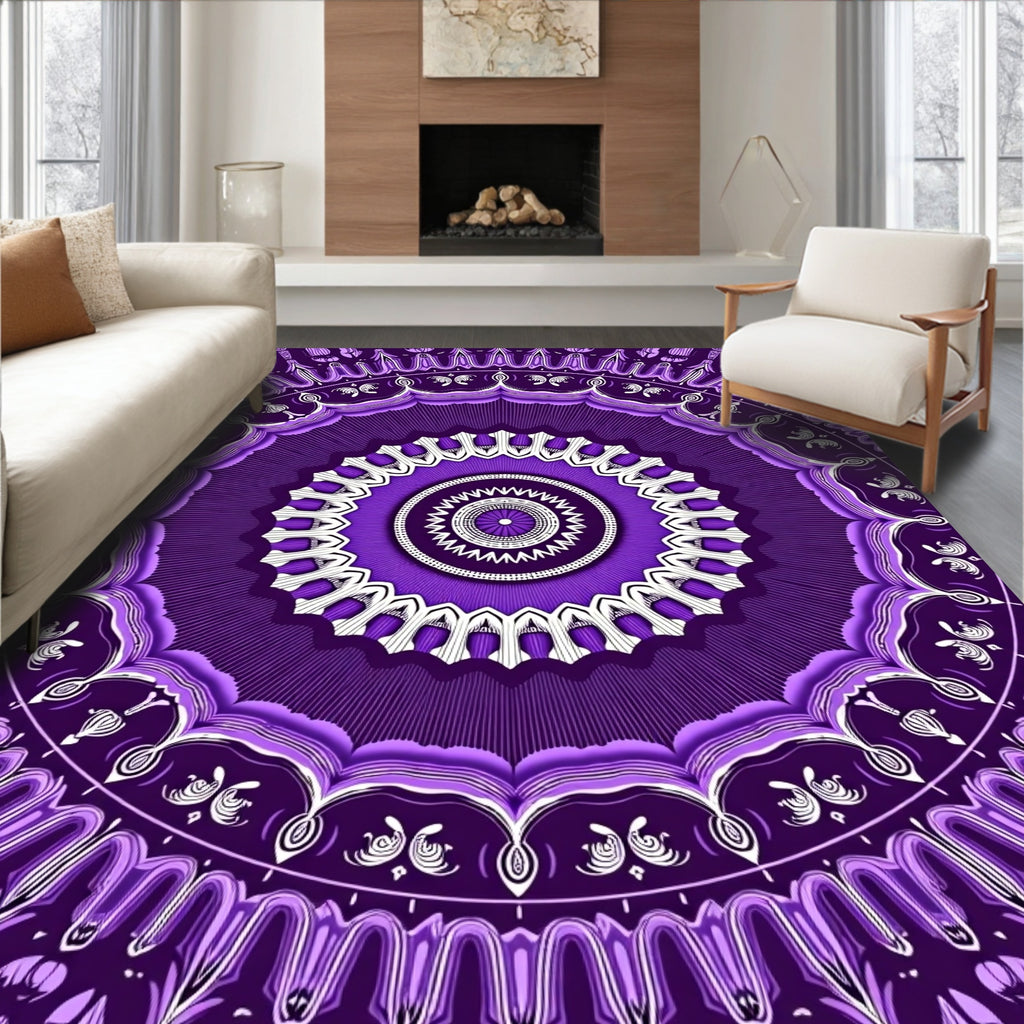 Symmetrical Purple Radial Mandala Design Rug