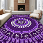 Symmetrical Purple Radial Mandala Design Rug