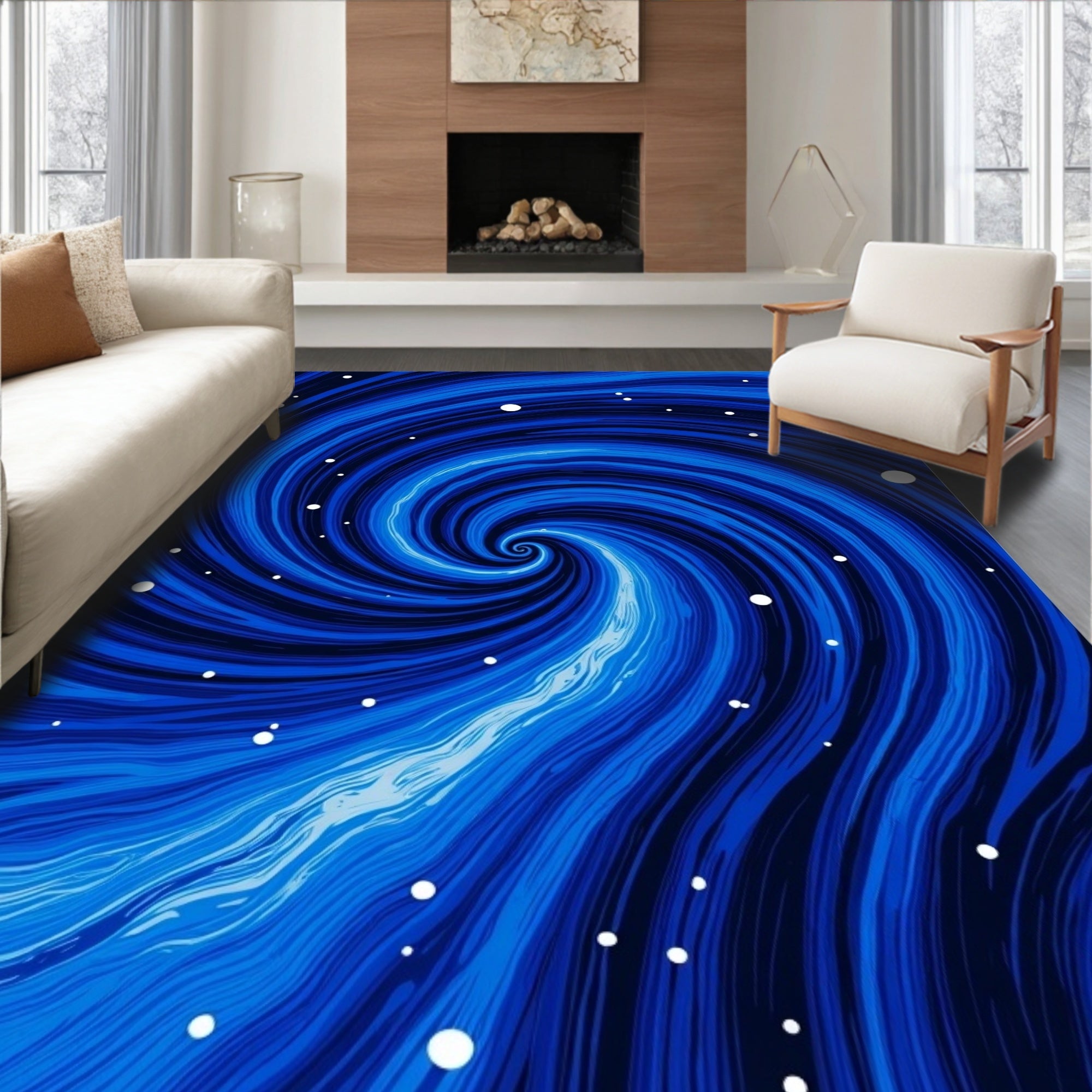Deep Blue Swirl Galaxy Design Rug