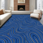 Deep Blue Wavy Line Art Rug