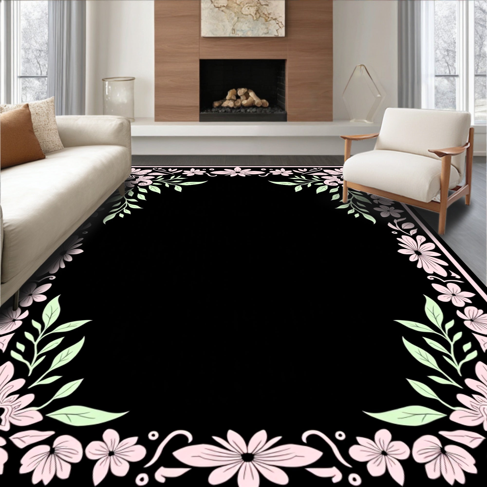 Elegant Floral Scroll Pattern Rug
