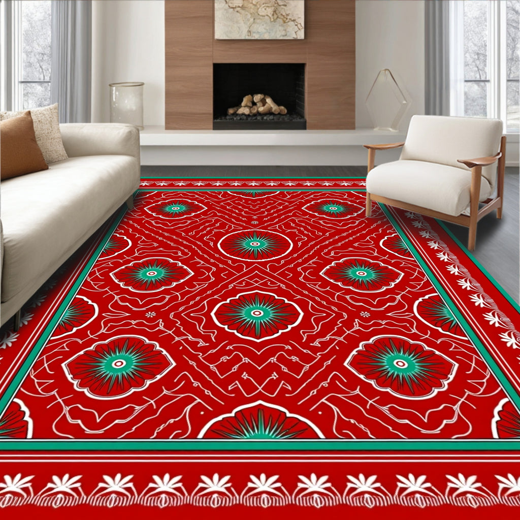 Bold Red Floral Intricate Pattern Rug