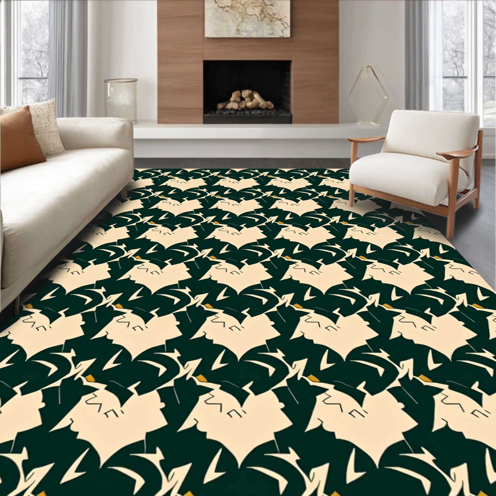 Geometric Abstract Silhouette Pattern Rug