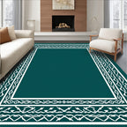 Intricate White Border Geometric Design Rug