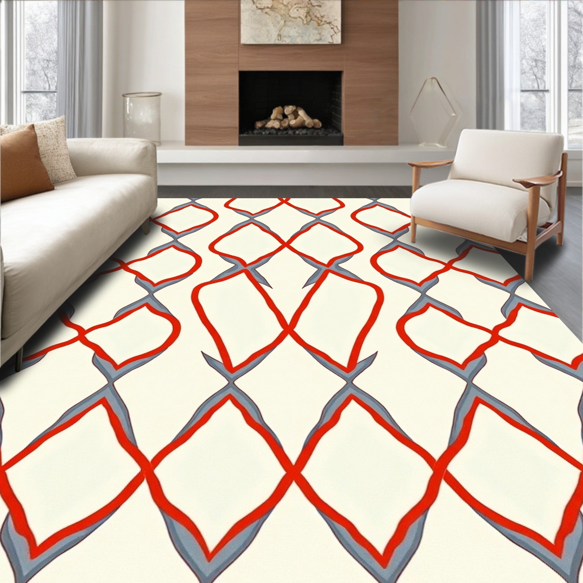 Crimson Slate Lattice Pattern Rug