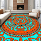 Vibrant Orange Teal Mandala Pattern Rug