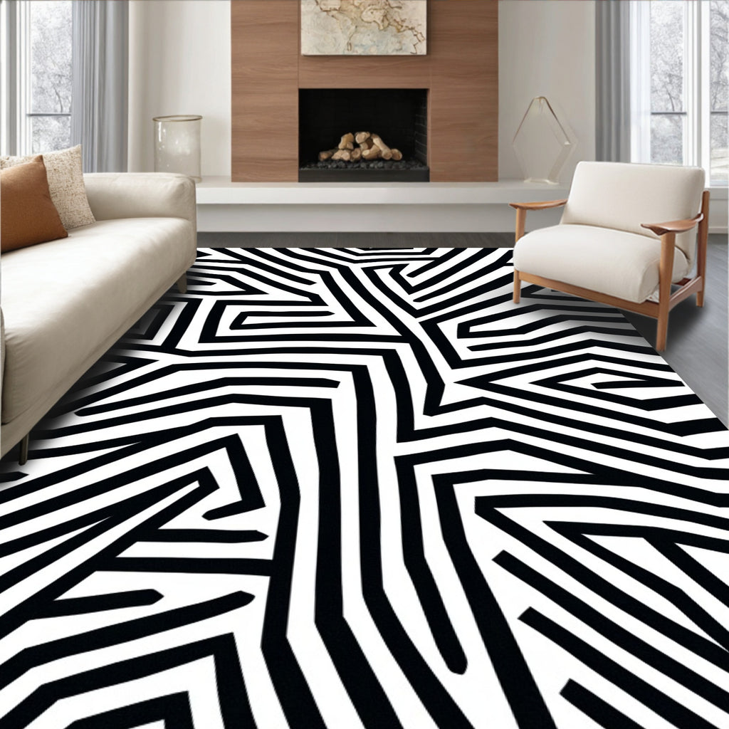 Abstract Geometric Striped Design Rug