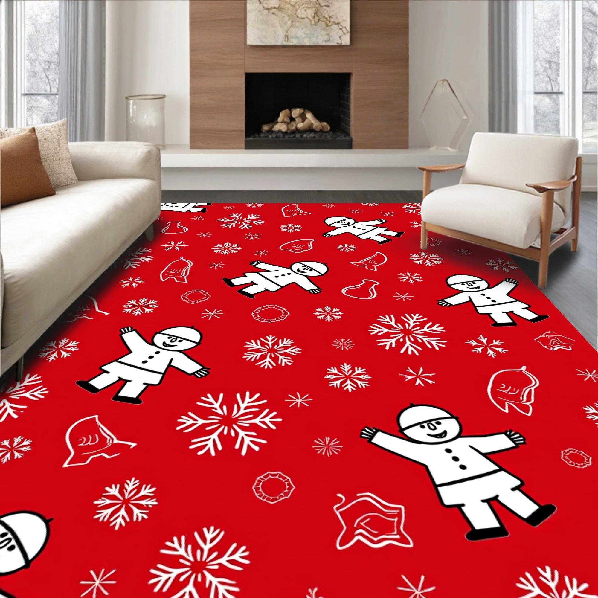 Winter Fun Snowman Snowflake Pattern Rug