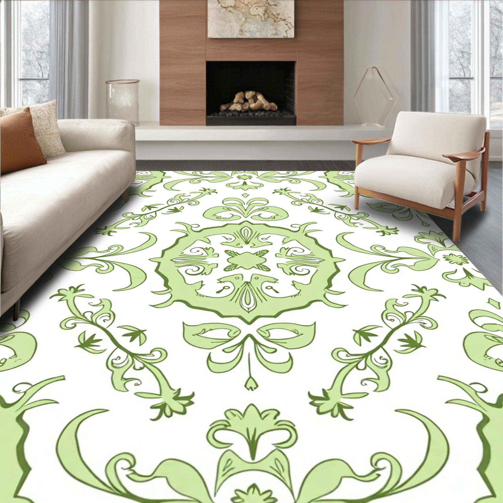 Elegant Green Floral Medallion Pattern Rug