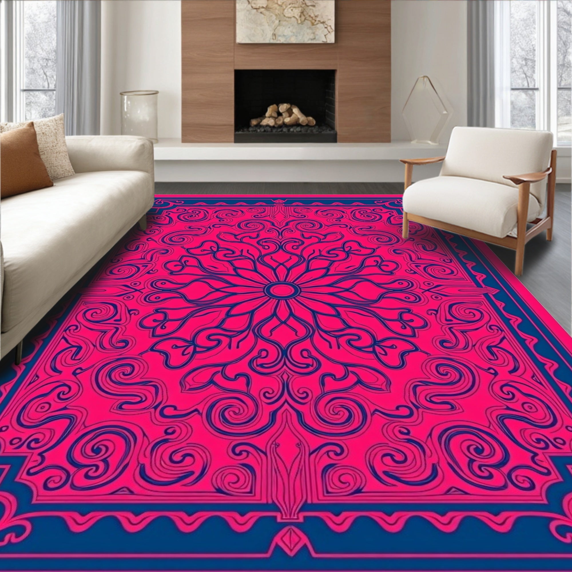 Vibrant Mandala Patterned Scarlet Rug