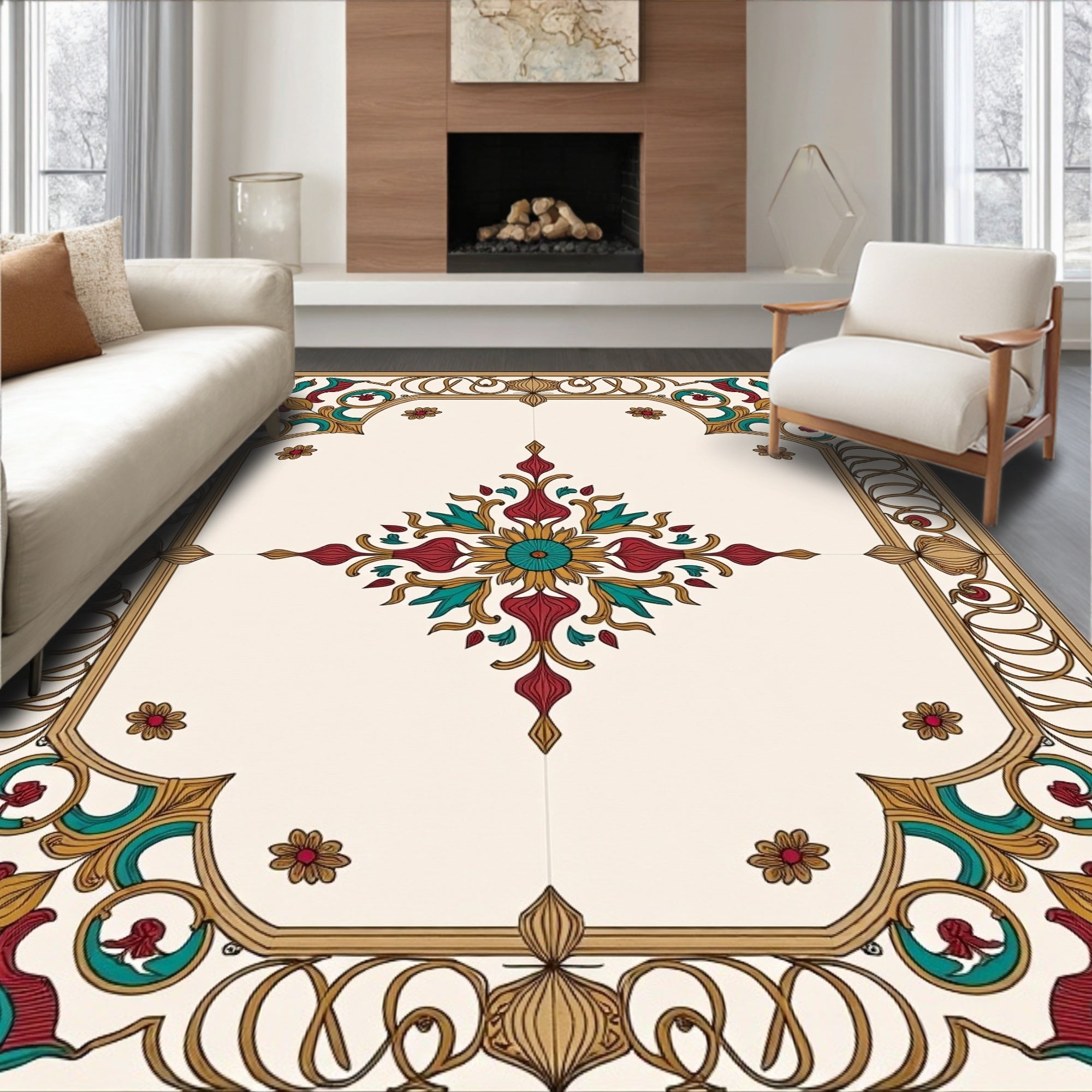 Ornamental Floral Medallion Design Rug