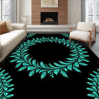 Turquoise Fern Scroll Pattern Rug