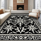 Classic Black Scroll Floral Cream Rug