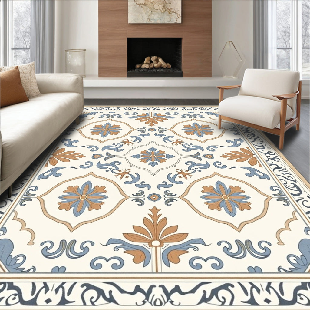 Cream Abstract Floral Pattern Rug