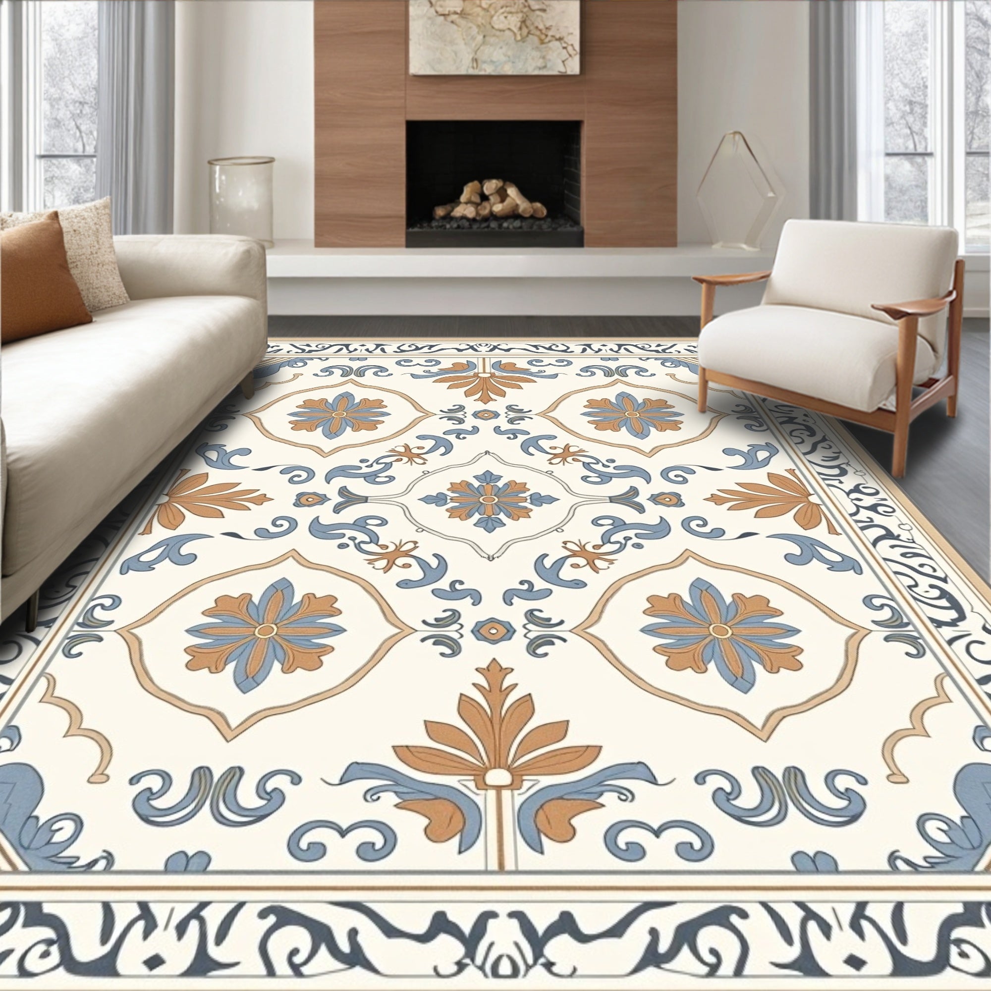 Cream Abstract Floral Pattern Rug