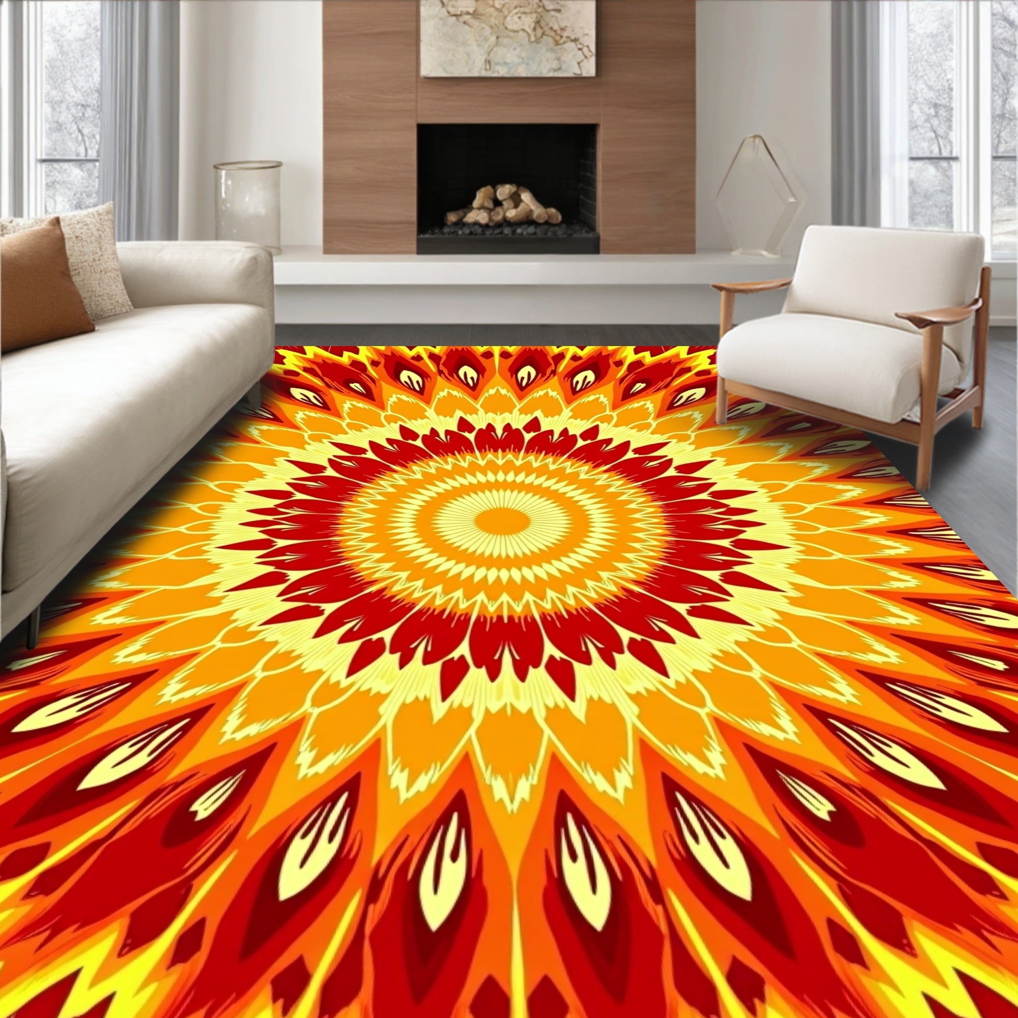 Radiant Sunburst Kaleidoscopic Pattern Rug