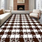 Brown White Checkered Pattern Rug