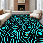 Aqua Swirl Abstract Geometric Black Rug