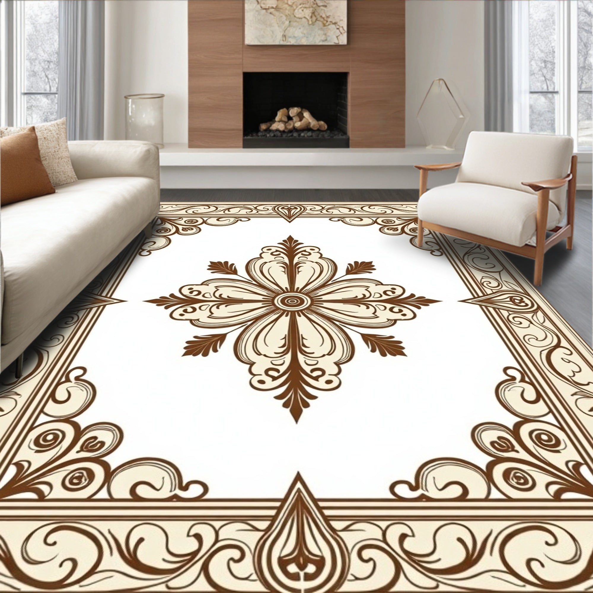 Ornate Floral Centerpiece Square Design Rug