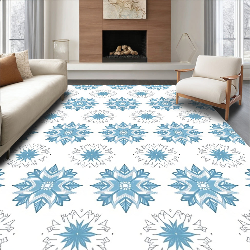 Light Blue Snowflake Mandala Arrangement Rug