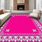 Ornate Pink Floral Leaf Border Rug