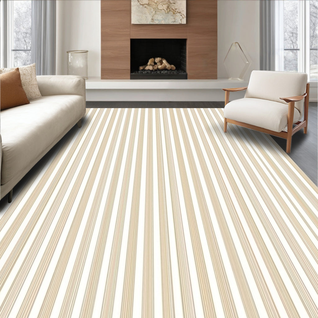 Elegant Beige Pinstripe Classic Design Rug
